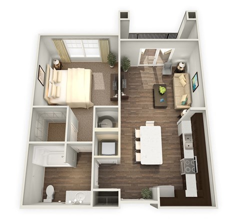 Floor plan for 1 bed, 1 bath, 699 sqft